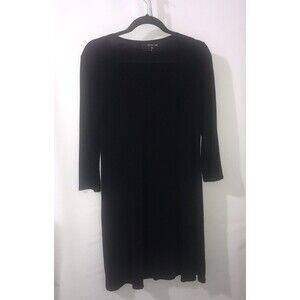 Garnet Hill Midi Dress Scoop Neck Black Size XS Extra‎ Small 3/4 sleeves A-line